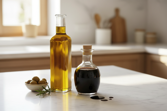 olive oil and balsamic vinegar. do not include any labels or identifying informaton in the photo