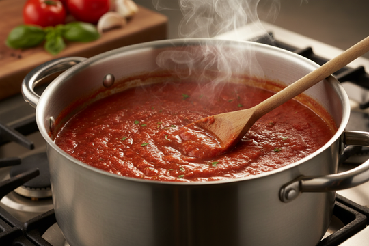 tomato sauce cooking in a large pot